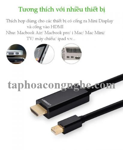 Ugreen 10455 3M màu Đen Cáp chuyển đổi Mini DP sang HDMI hỗ trợ phân phải 4K x 2K MD101 30010455